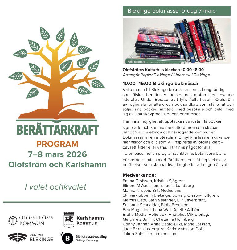Anoteket har bokbord på Blekinge bokmässa i Olofström 7 mars