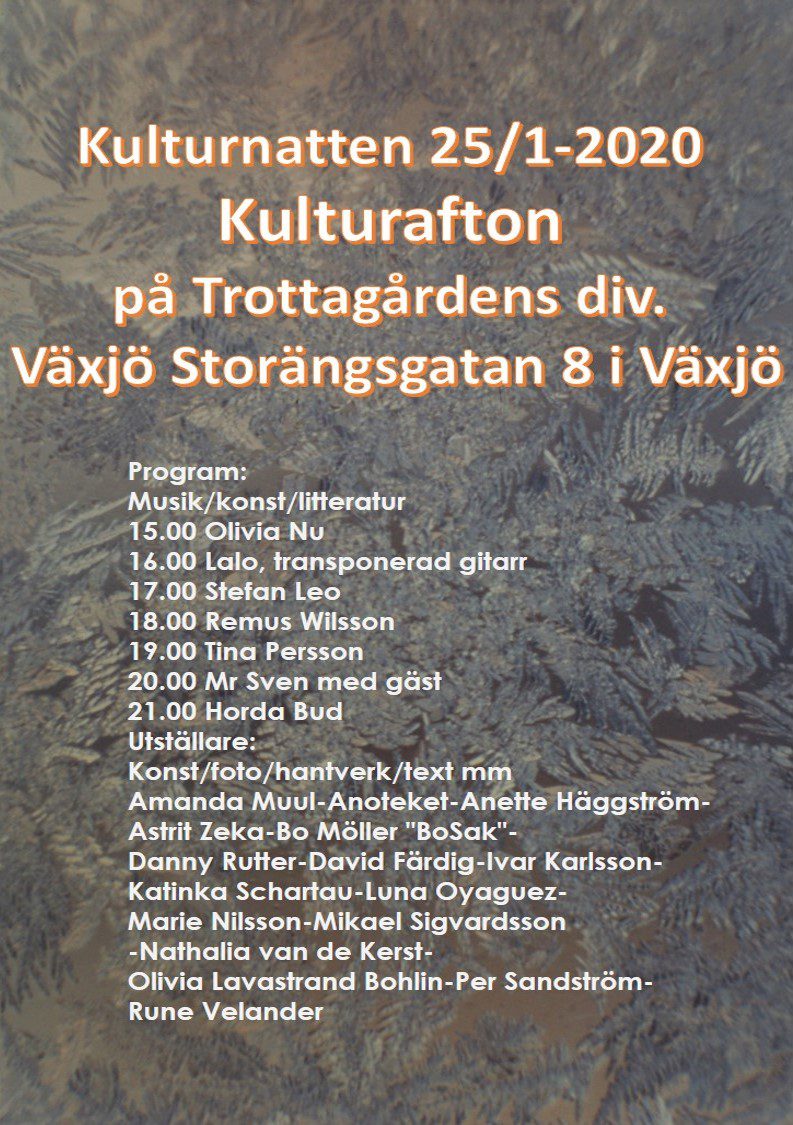 Kulturnatten Växjö lördag 25 jan Galleri Exil kl 20 och kl 21